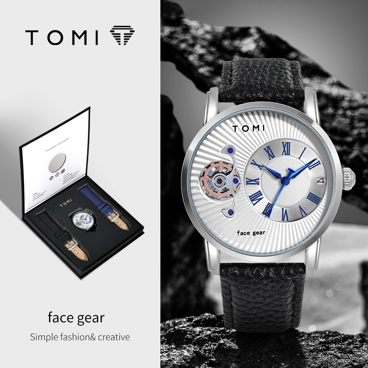 Omega Watch Constellation - TOMI クラシックミニマリストメンズ腕時計ギフトセット 高級ビジネスメンズ多機能クォーツ腕時計 ラウンド型大型文字盤クォーツ腕時計ギフト