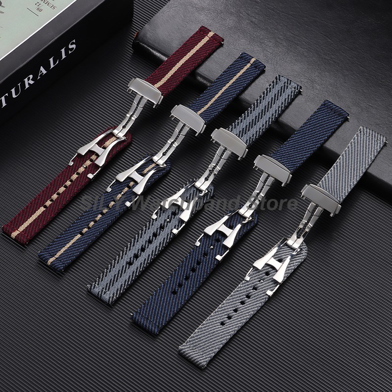 Nato Strap Nylon - 織キャンバス生地時計バンド 20 ミリメートル折りたたみバックルナイロン時計ストラップクイックリリースブレスレットファッションリストベルトバンドアクセサリー