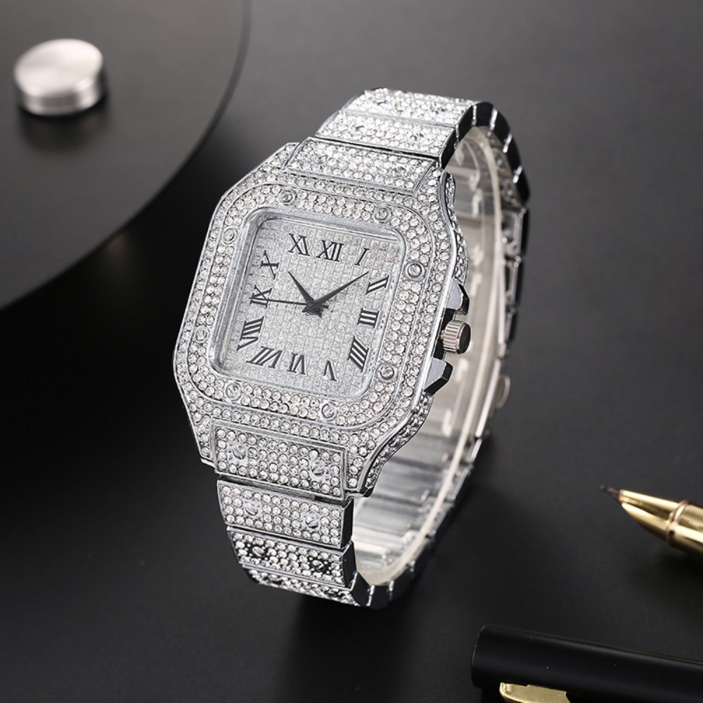 Cartier Watch Tank - 高級スクエアメンズビジネス腕時計スチールストラップローマダイヤルラインストーンクォーツ時計レジャー男性腕時計レロジオ Masculino