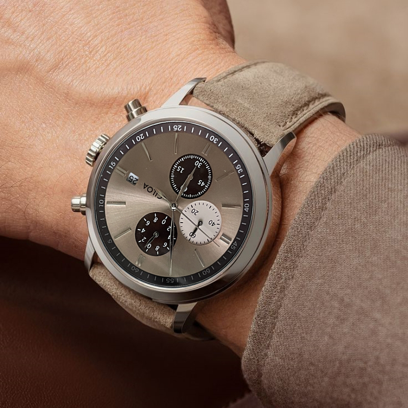 Suede Strap Watch - CILOA-メンズ クロノグラフ ウォッチ デイト表示 スエードレザーベルト クォーツ式腕時計